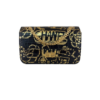 Chanel Black & Gold Graffiti Crocodile-Embossed Calfskin 2.55 Reissue 224 Flap Bag