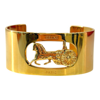 Celine Gold Tone Horse Carriage Cut-Out Cuff Bracelet