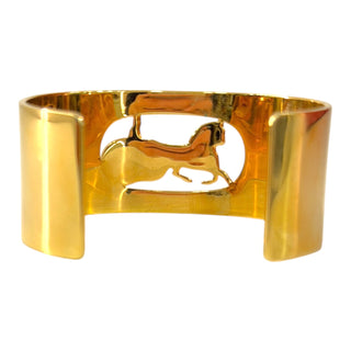 Celine Gold Tone Horse Carriage Cut-Out Cuff Bracelet