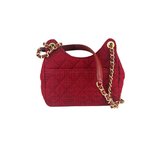 Chanel Red Wool Tweed Small Hobo Bag