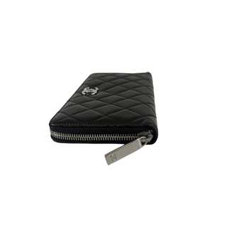 Chanel Black Patent Quilted Brilliant Zip Around Wallet