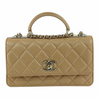 Chanel Beige Quilted Leather Small Top Handle Flap Bag