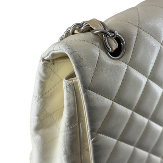 Chanel White Quilted Leather Classic Jumbo Double Flap Bag
