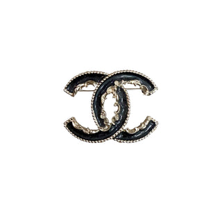 Chanel Black & Gold Enamel CC Logo Brooch