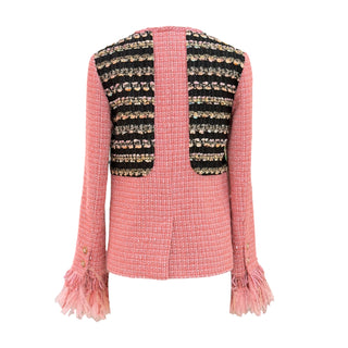 Chanel Pink & Black Contrast Tweed Jacket Gold-Tone CC Buttons
