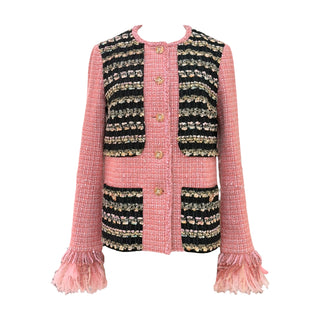 Chanel Pink & Black Contrast Tweed Jacket Gold-Tone CC Buttons