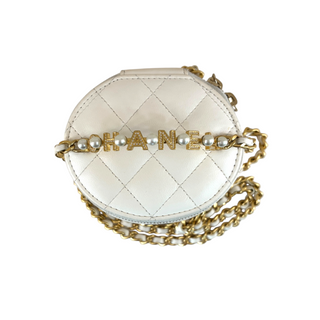 Chanel White Quilted Lambskin Vanity Case with Pearl Handle