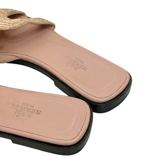 Hermès Oran H Sandals Beige Woven Fabric Slides Size 37