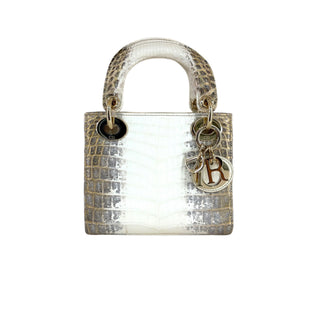 Christian Dior White & Grey Himalaya Crocodile Mini Lady Dior Bag