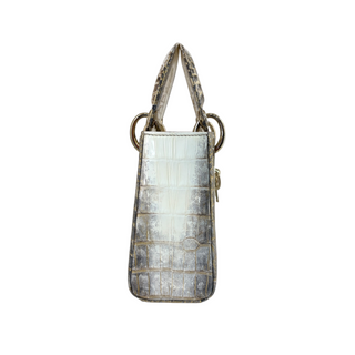 Christian Dior White & Grey Himalaya Crocodile Mini Lady Dior Bag