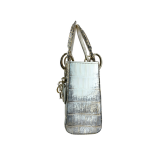 Christian Dior White & Grey Himalaya Crocodile Mini Lady Dior Bag