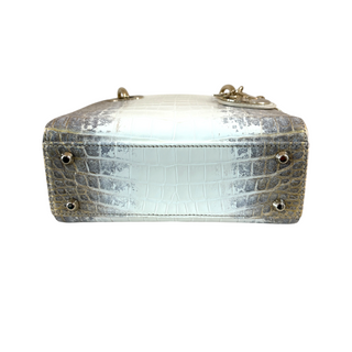 Christian Dior White & Grey Himalaya Crocodile Mini Lady Dior Bag