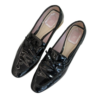Christian Dior Black Patent Leather Bow Loafers Size 38.5