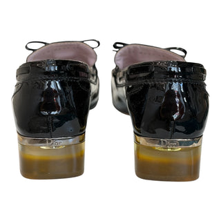 Christian Dior Black Patent Leather Bow Loafers Size 38.5
