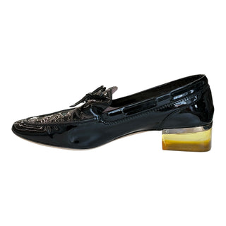 Christian Dior Black Patent Leather Bow Loafers Size 38.5