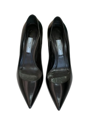 Prada Black Leather Pointed-Toe Kitten Heel Pumps
