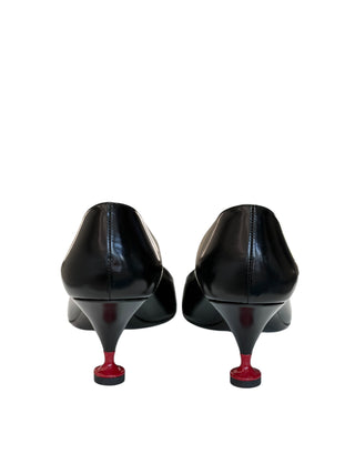 Prada Black Leather Pointed-Toe Kitten Heel Pumps