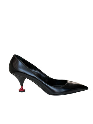 Prada Black Leather Pointed-Toe Kitten Heel Pumps