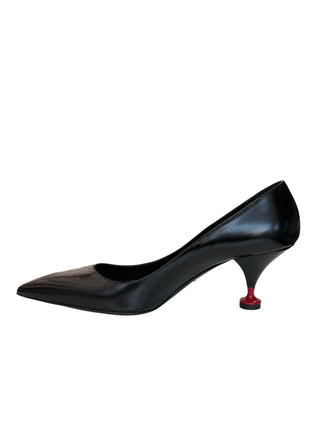 Prada Black Leather Pointed-Toe Kitten Heel Pumps