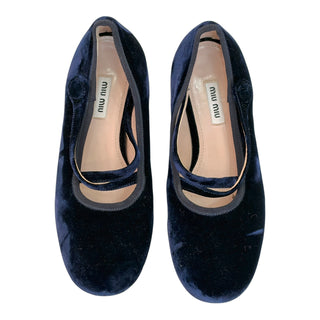 Miu Miu Navy Velvet Mary Jane Ballet Flats