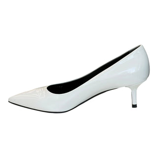Louis Vuitton LV White Initials Patent Leather Pointed-Toe Pumps Size 36.5