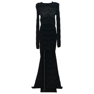 Balmain Black Chevron Knit Two-Piece Maxi Dress Set