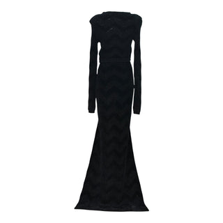 Balmain Black Chevron Knit Two-Piece Maxi Dress Set