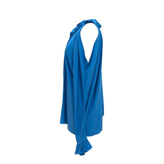 Chanel Blue Off-the-Shoulder Silk Blouse