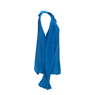 Chanel Blue Off-the-Shoulder Silk Blouse