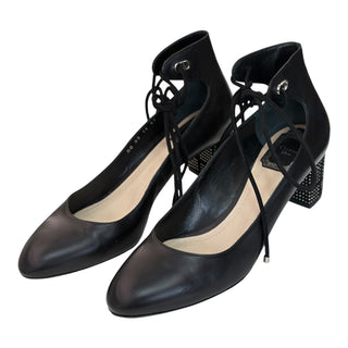 Christian Dior Black Leather Lace-Up Block Heel Pumps
