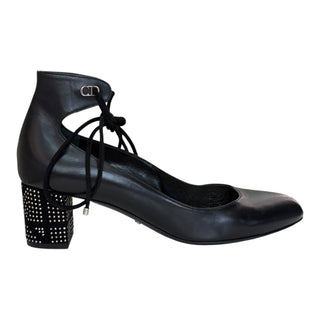 Christian Dior Black Leather Lace-Up Block Heel Pumps