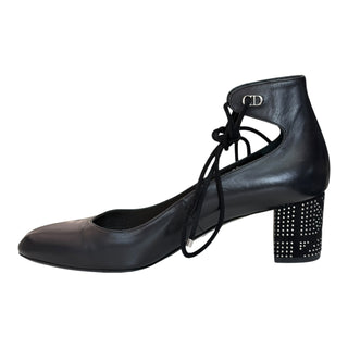 Christian Dior Black Leather Lace-Up Block Heel Pumps