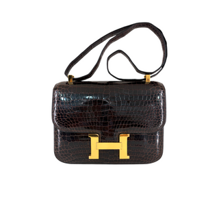 Hermès Marron Foncé Brown Constance 23 Crocodile Leather Bag with Gold Hardware