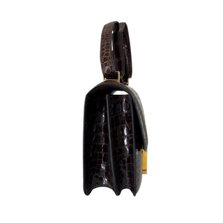 Hermès Marron Foncé Brown Constance 23 Crocodile Leather Bag with Gold Hardware