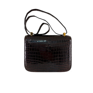 Hermès Marron Foncé Brown Constance 23 Crocodile Leather Bag with Gold Hardware