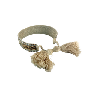 Christian Dior Beige Woven Gold Crystal Embellished Friendship Bracelet