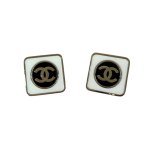 Chanel Gold-Tone Black & White CC Square Stud Earrings