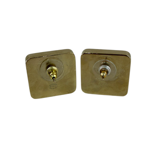 Chanel Gold-Tone Black & White CC Square Stud Earrings