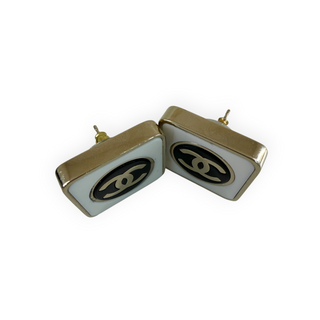 Chanel Gold-Tone Black & White CC Square Stud Earrings