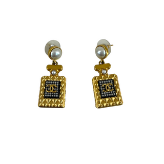Chanel Gold-Tone Pearl & Crystal Perfume Bottle Drop Earrings