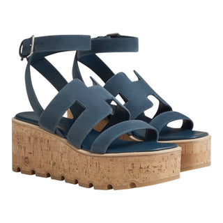 Hermès Blue Havane Suede Platform Sandals