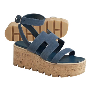 Hermès Blue Havane Suede Platform Sandals
