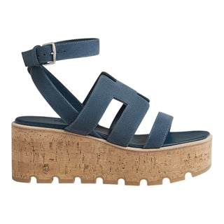 Hermès Blue Havane Suede Platform Sandals