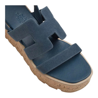 Hermès Blue Havane Suede Platform Sandals