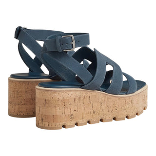 Hermès Blue Havane Suede Platform Sandals
