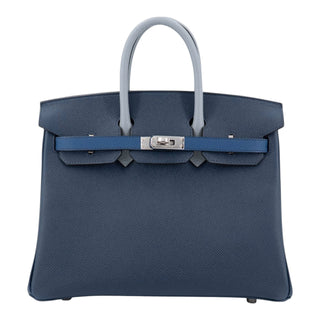 Hermès Birkin 25 Blue Tie / Gris Pantin / Blue Abysse Epsom Leather Palladium Hardware 2025