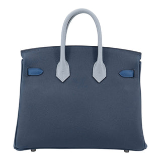 Hermès Birkin 25 Blue Tie / Gris Pantin / Blue Abysse Epsom Leather Palladium Hardware 2025