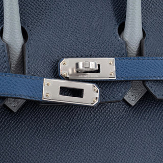 Hermès Birkin 25 Blue Tie / Gris Pantin / Blue Abysse Epsom Leather Palladium Hardware 2025
