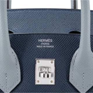 Hermès Birkin 25 Blue Tie / Gris Pantin / Blue Abysse Epsom Leather Palladium Hardware 2025