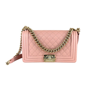 Chanel Dusty Pink Medium Quilted Caviar Leather Boy Bag with Champagne Gold Hardware